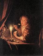 SCHALCKEN, Godfried Girl Eating an Apple sg oil painting on canvas